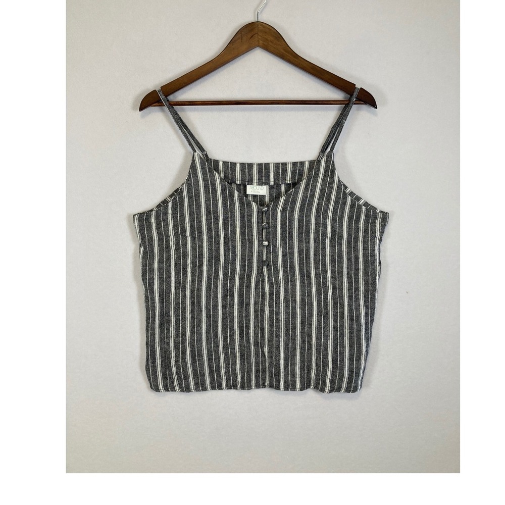 Abound Striped Camisole Tank Top Womens XL Grey White Linen Blend Adjustable